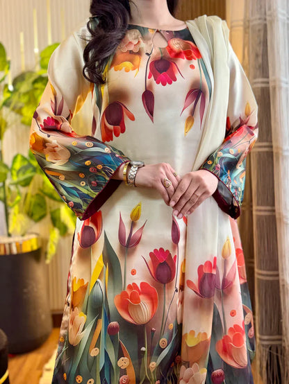 Maria b 3PCS UNSTITCHED SUIT FABRIC Digtal printed Silk - zab1487