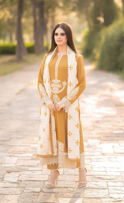 Batik - 3PC Embroidered Suit With Wool Shawl - zab1149