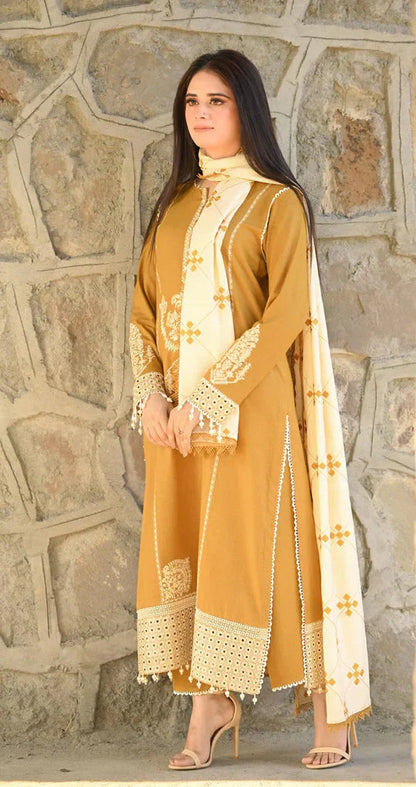 Batik - 3PC Embroidered Suit With Wool Shawl - zab1149
