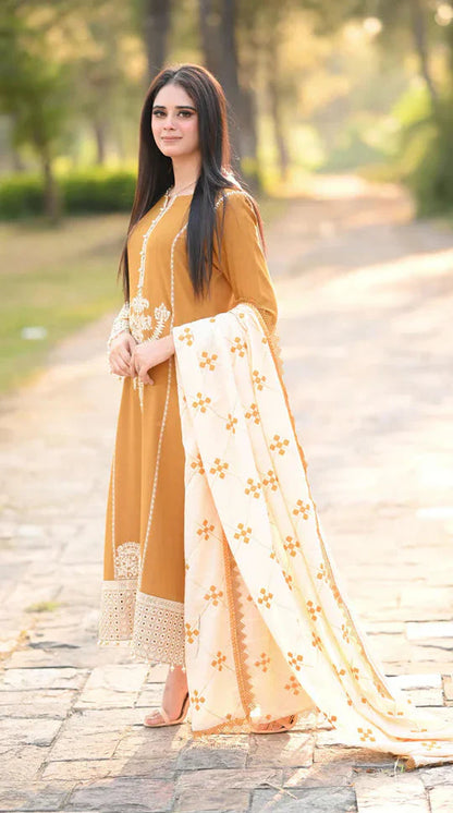 Batik - 3PC Embroidered Suit With Wool Shawl - zab1149