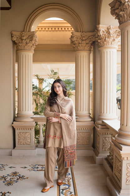 Aisling - Winter 3PC Dhanak Embroidered Suit - zab1501