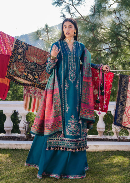 Hussain Rehar Winter Embroidered 3pc Dhanak Suite - zab1154