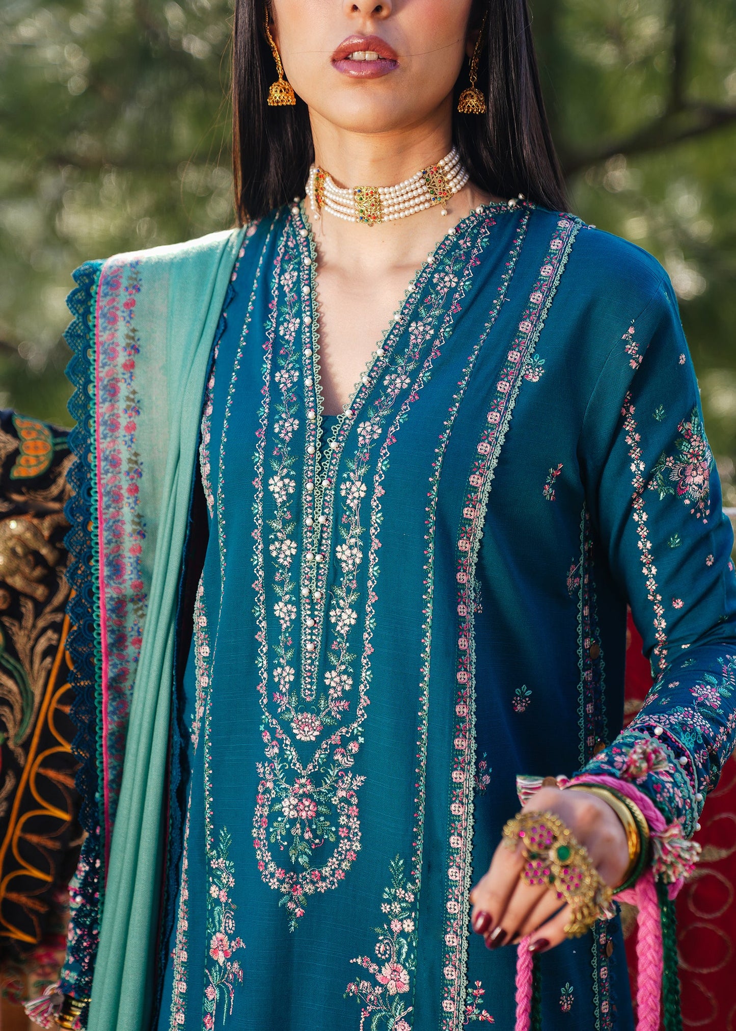 Hussain Rehar Winter Embroidered 3pc Dhanak Suite - zab1154