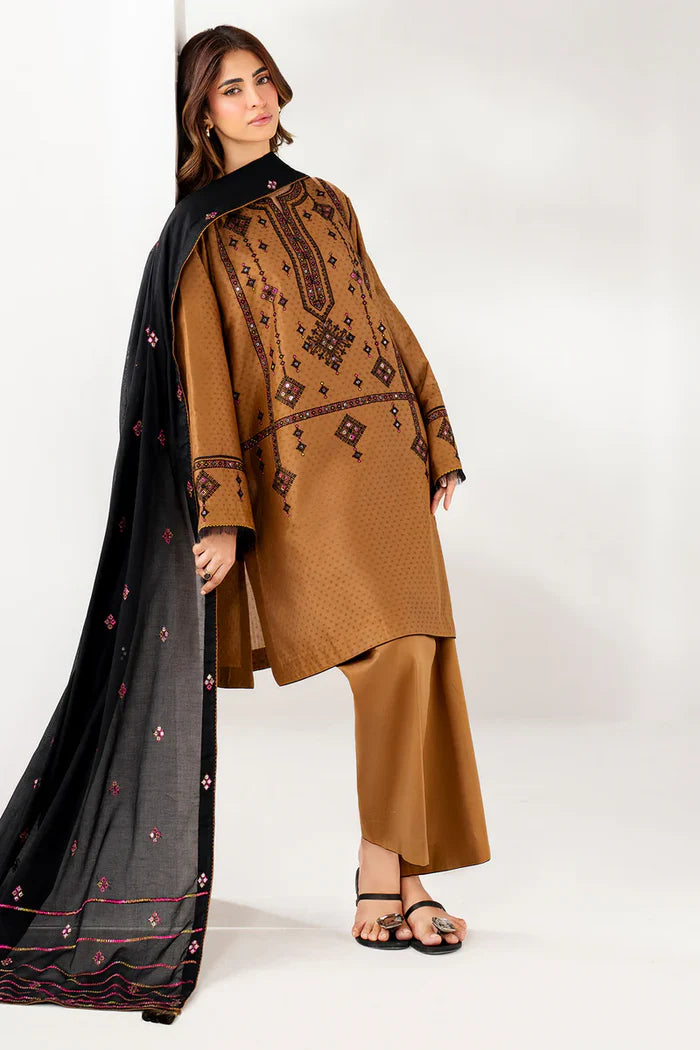 Baroque - 3PC Dhanak Embroidered Suit - zab1130