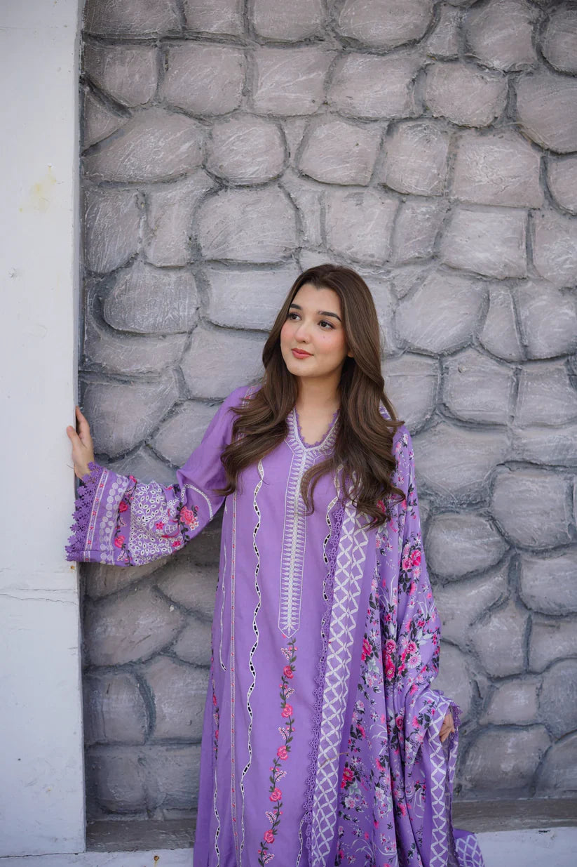 Saira Rizwan - 3PC Dhanak Chikankari Embroidered Shirt Pashmina Printed Dupatta - zab1565