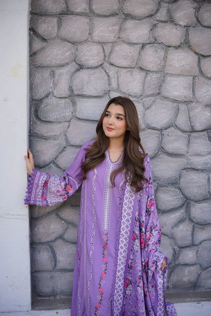 Saira Rizwan - 3PC Dhanak Chikankari Embroidered Shirt Pashmina Printed Dupatta - zab1565