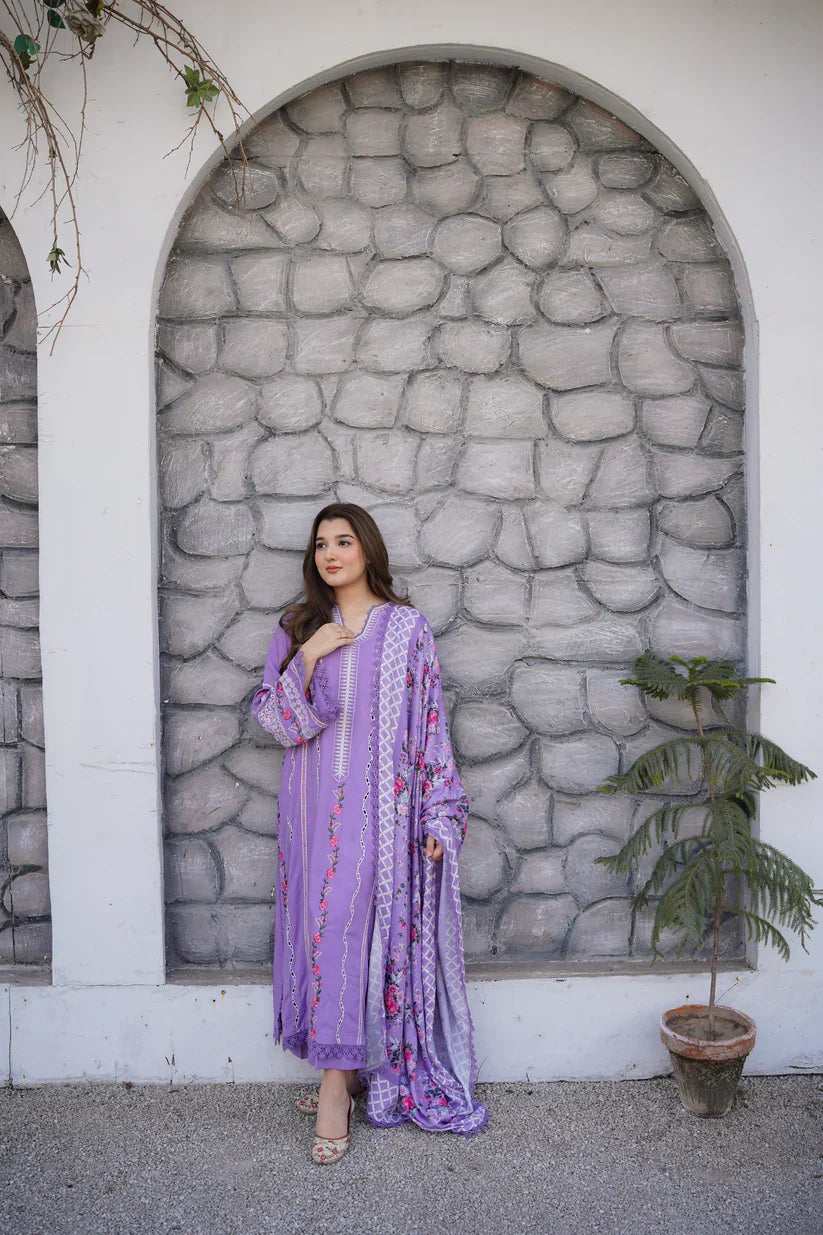 Saira Rizwan - 3PC Dhanak Chikankari Embroidered Shirt Pashmina Printed Dupatta - zab1565