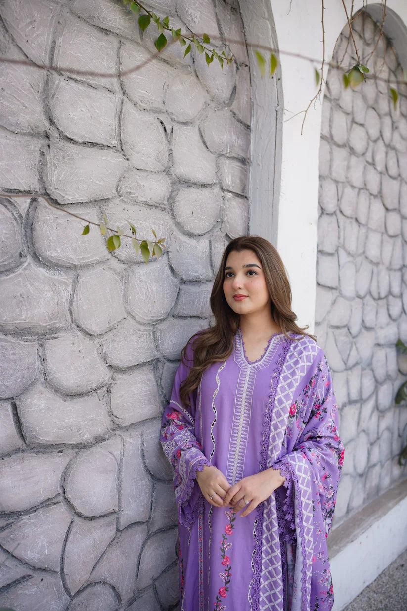 Saira Rizwan - 3PC Dhanak Chikankari Embroidered Shirt Pashmina Printed Dupatta - zab1565