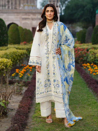 IZEL-3PC DHANAK EMBROIDERED SHIRT WITH COURTRAI WOOL PRINT SHAWL - zab1263