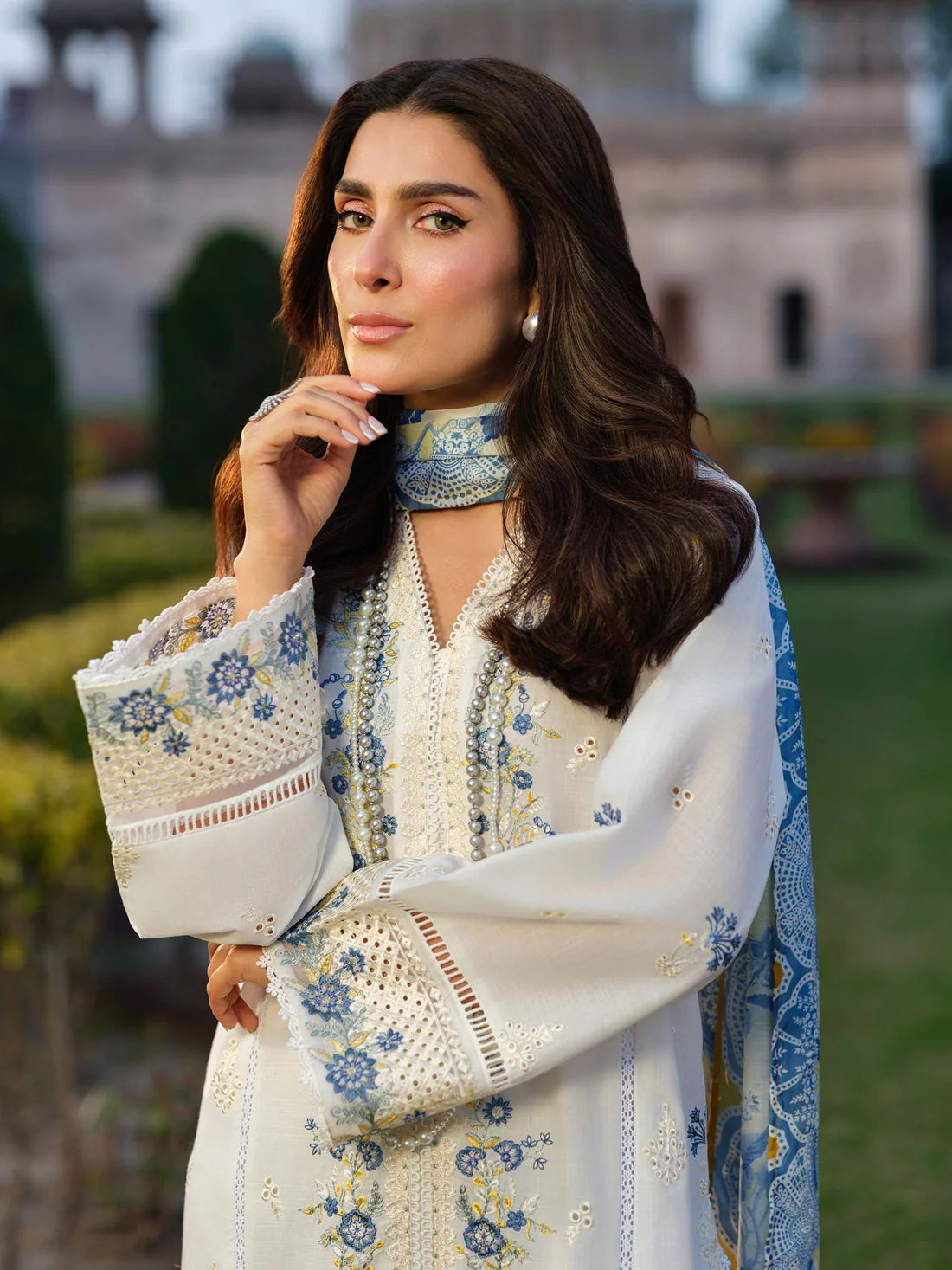 IZEL-3PC DHANAK EMBROIDERED SHIRT WITH COURTRAI WOOL PRINT SHAWL - zab1263