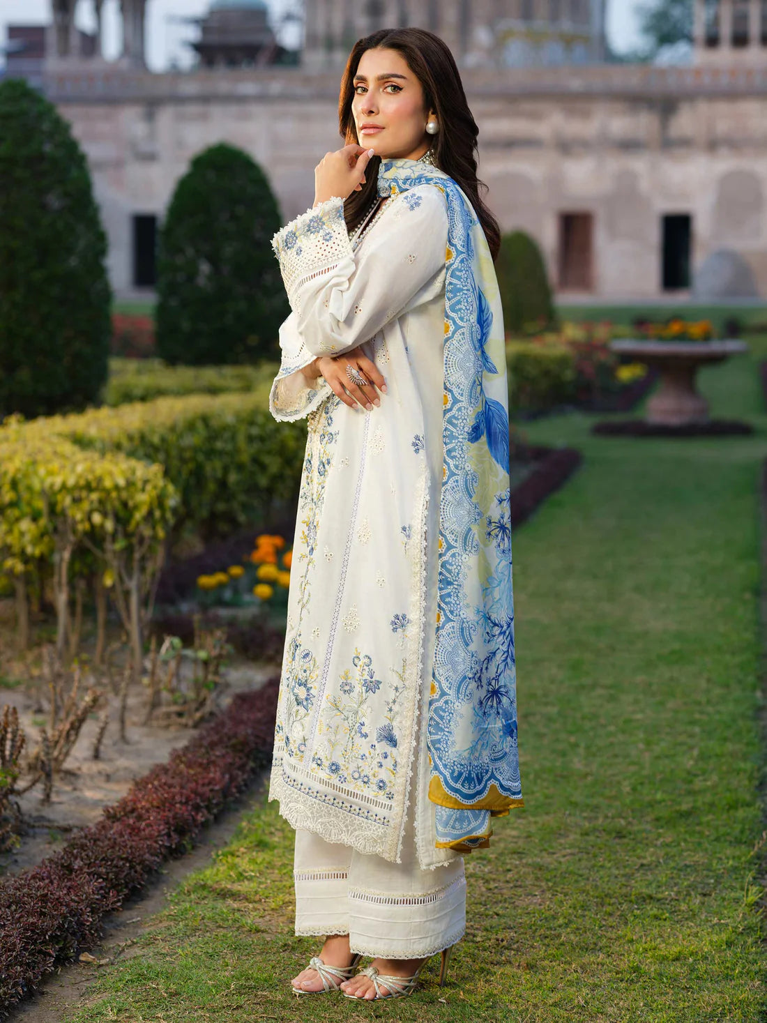 IZEL-3PC DHANAK EMBROIDERED SHIRT WITH COURTRAI WOOL PRINT SHAWL - zab1263