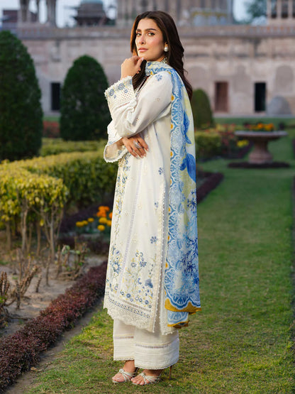 IZEL-3PC DHANAK EMBROIDERED SHIRT WITH COURTRAI WOOL PRINT SHAWL - zab1263