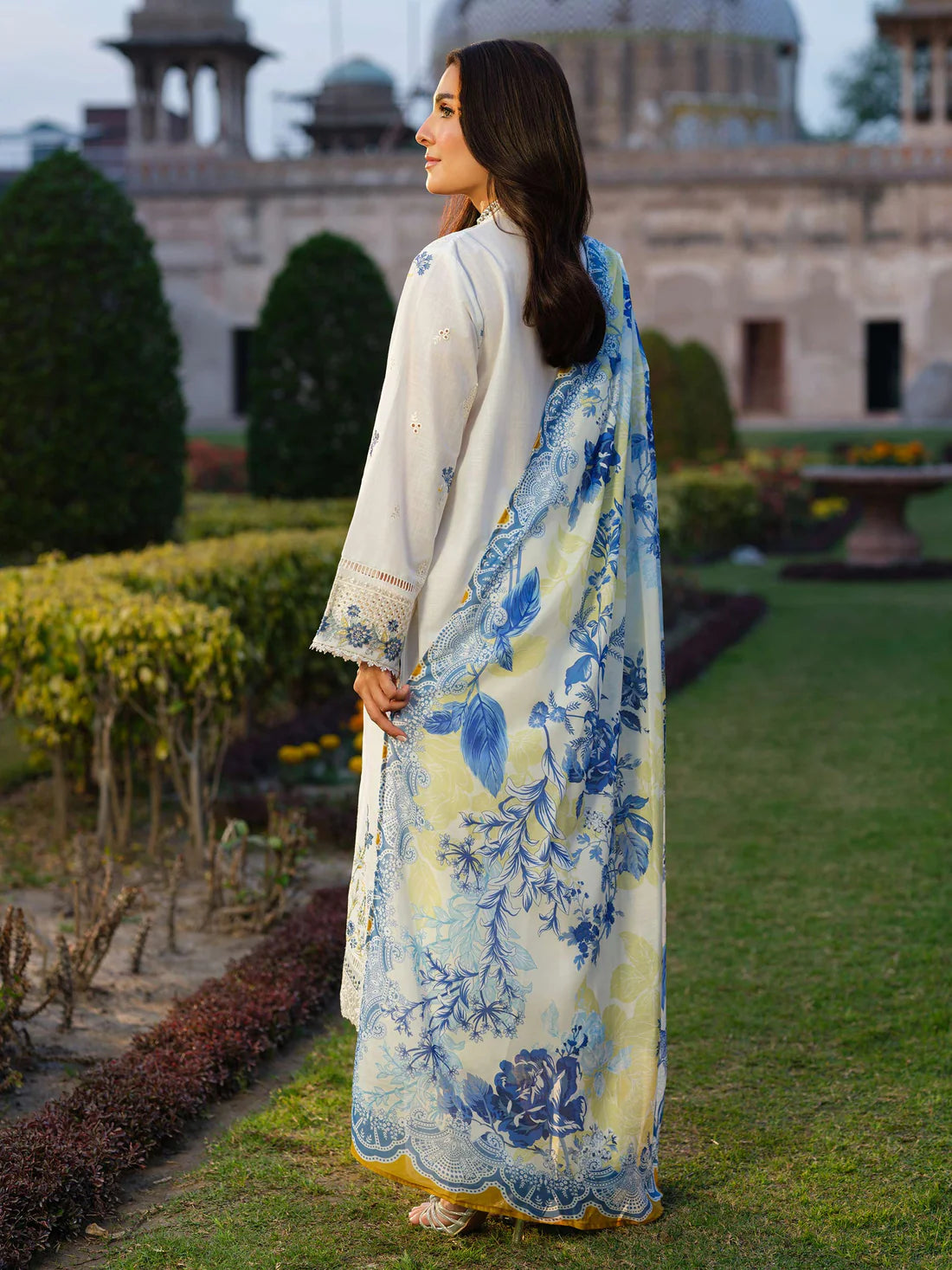IZEL-3PC DHANAK EMBROIDERED SHIRT WITH COURTRAI WOOL PRINT SHAWL - zab1263