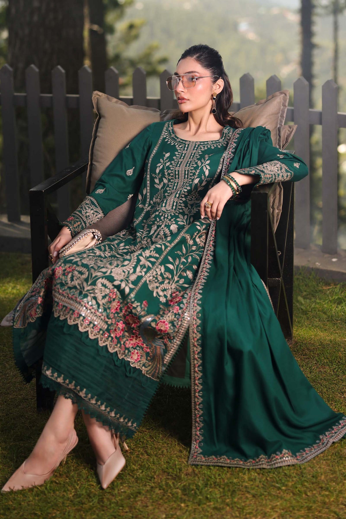 Maria B. Embroidered Dhanak Three Piece Winter Collection - zab1228