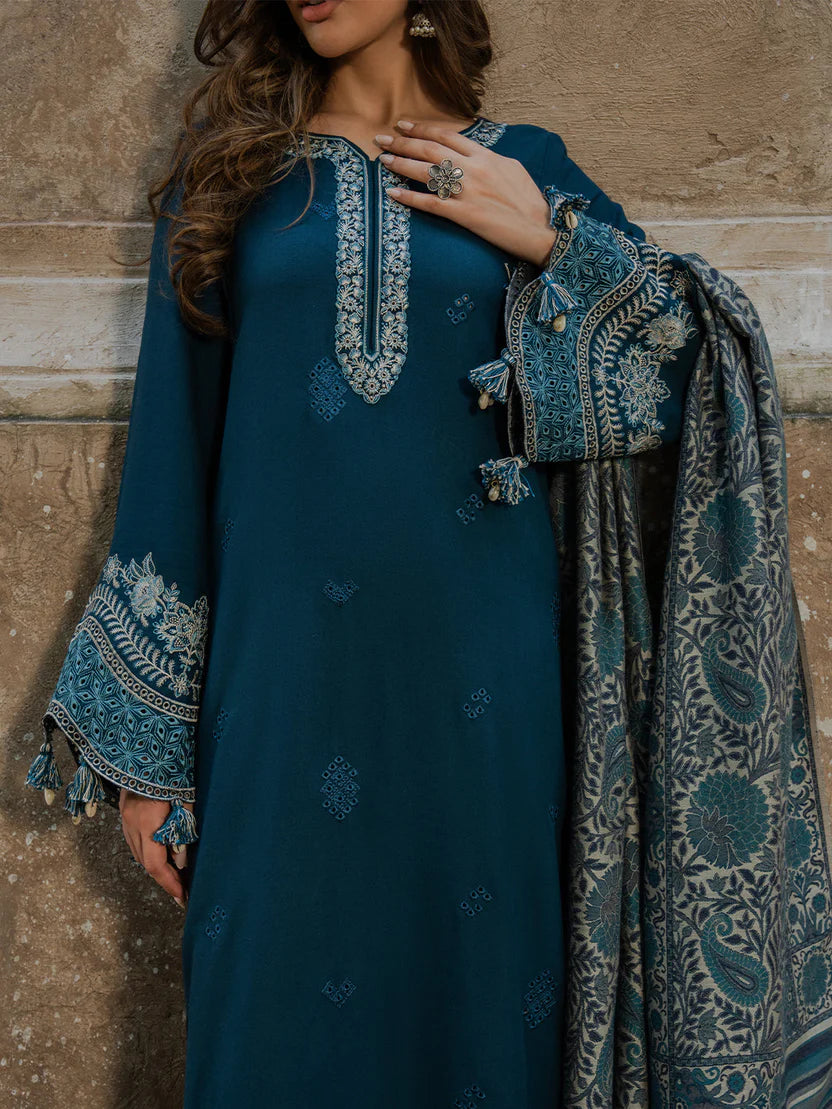 IZEL LUXURY UNSTITCHED WINTER DHANAK EMBROIDERED 3PC - zab1222