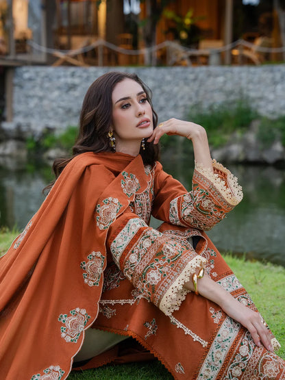 Izel - Winter 3PC Dhanak Embroidered Suit - zab1541