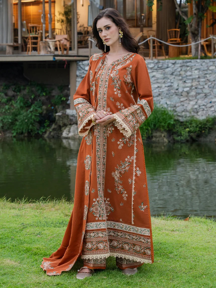 Izel - Winter 3PC Dhanak Embroidered Suit - zab1541