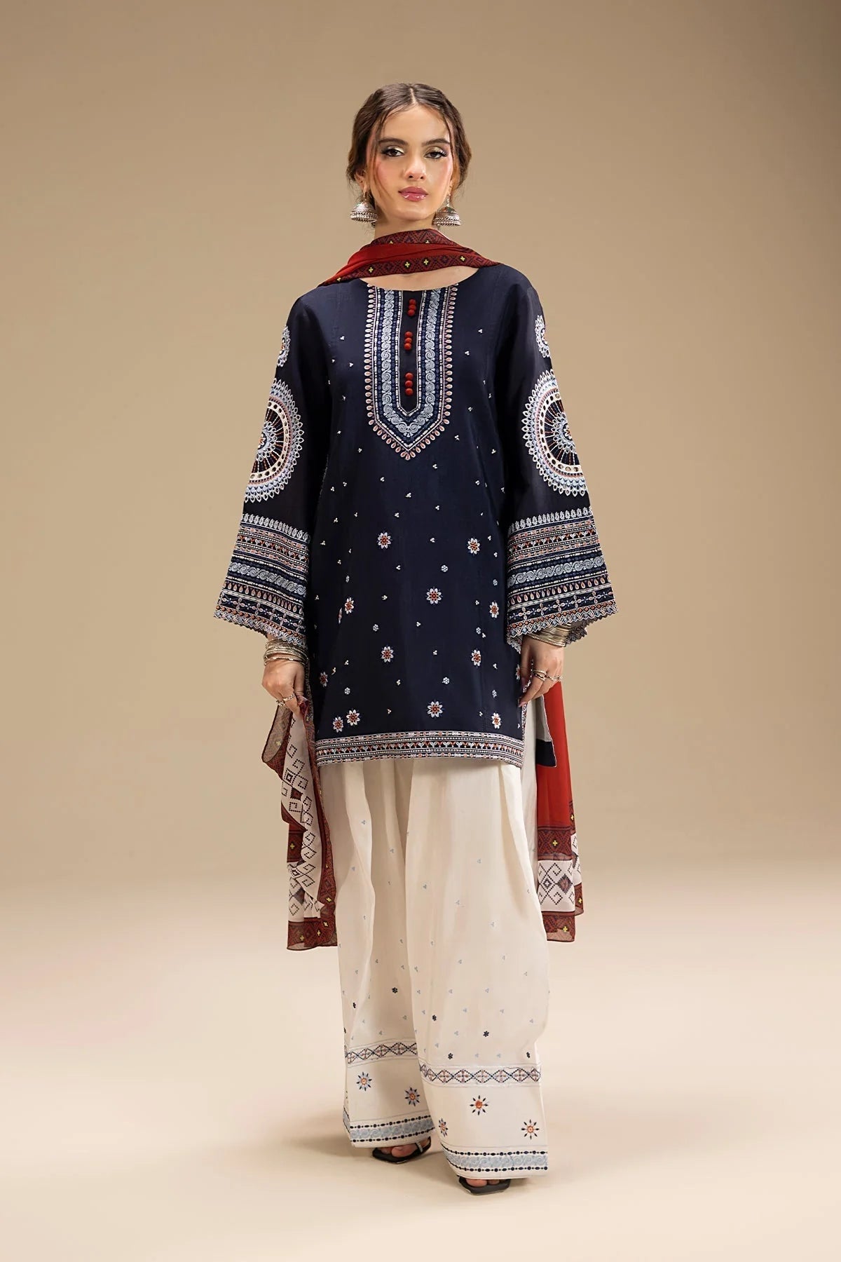 JAZMIN - UNSTITCHED 3PC DHANAK EMBROIDERED SUIT - zab1229