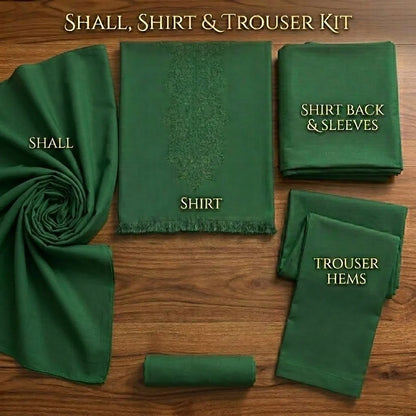 Premium Emerald Green 3-Piece Unstitched Suit with MaTching Shawl - zab1518