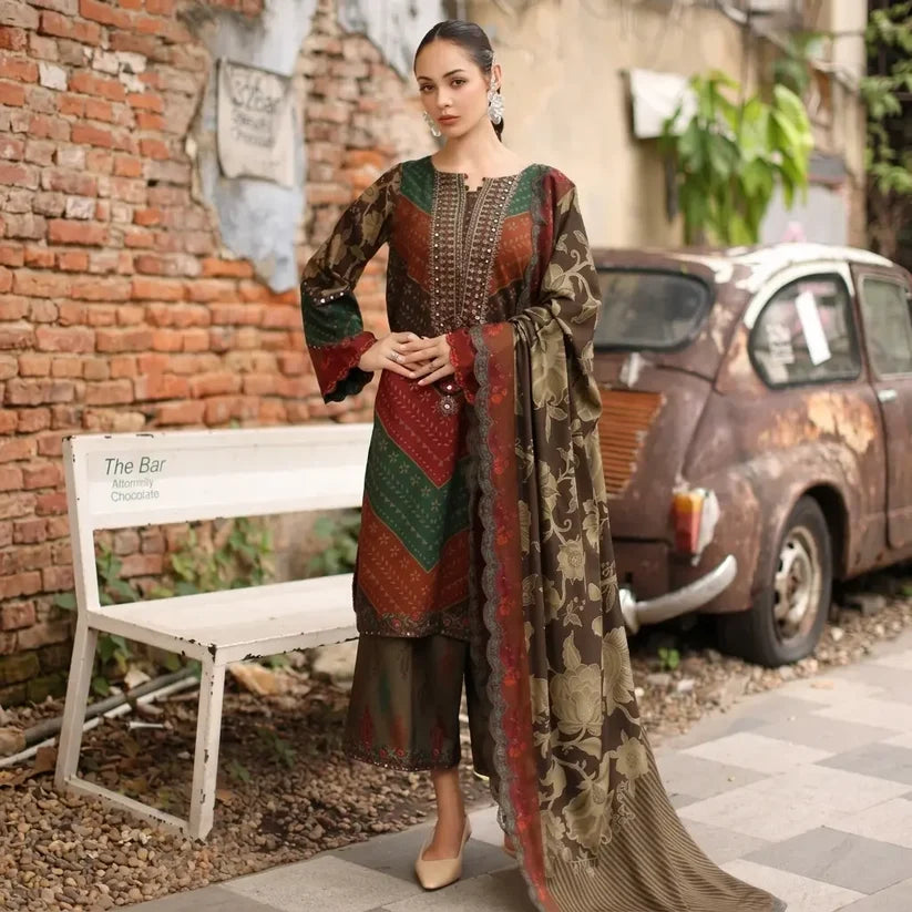 Charizma - Winter 3PC Karandi Digital Printed Dress - zab1522