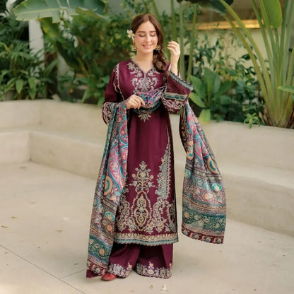 Sapphire - Winter 3PC Dhanak Embroidered Suit - zab1520