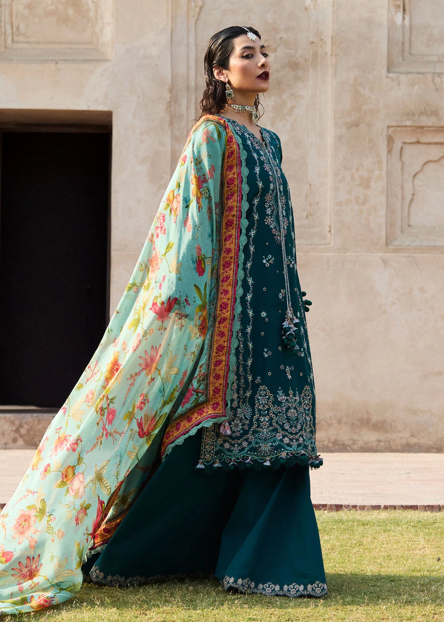 Hussain Rehar - 3PC Dhanak Chickenkari Embroidered Suit - zab1125