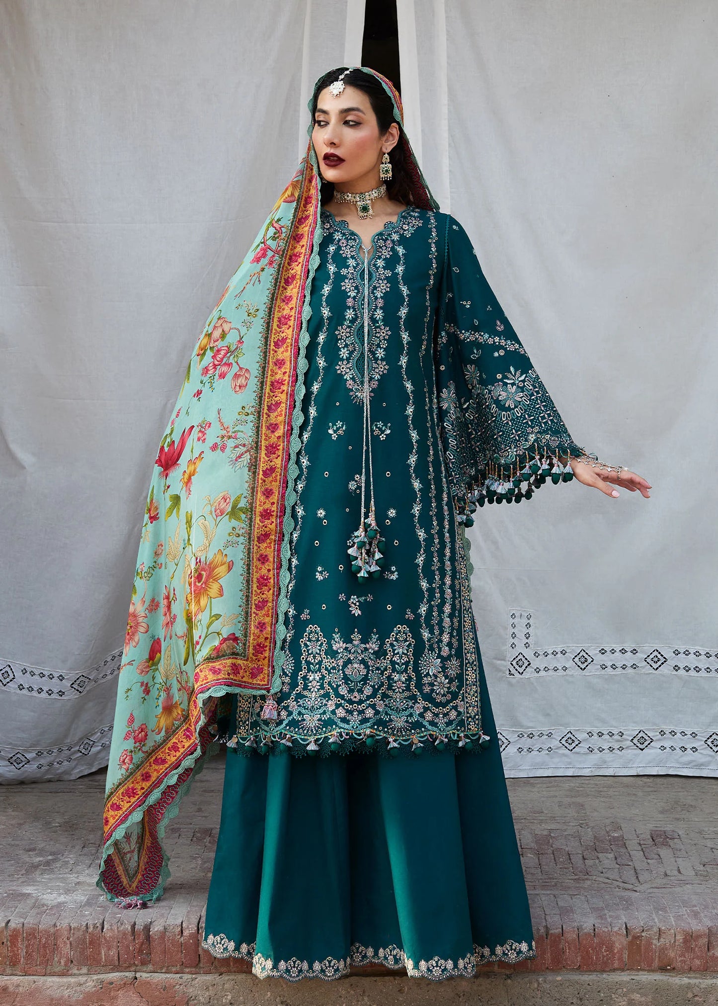 Hussain Rehar - 3PC Dhanak Chickenkari Embroidered Suit - zab1125