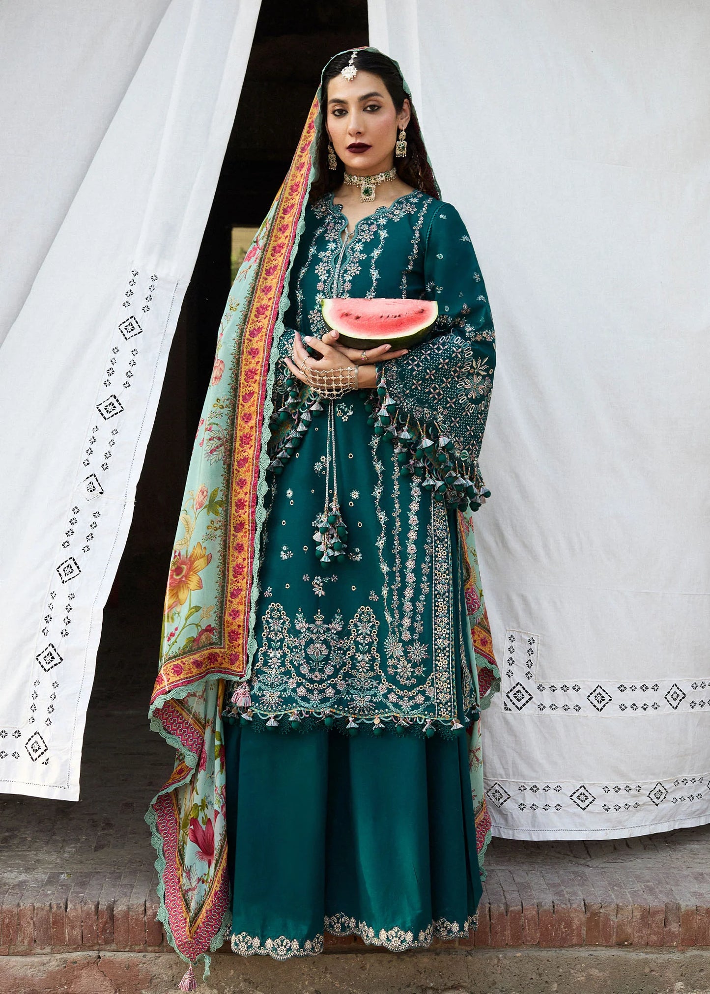 Hussain Rehar - 3PC Dhanak Chickenkari Embroidered Suit - zab1125