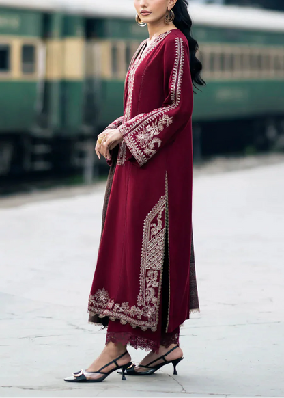 Embroidered 3pc Dhanak dress with Print shawl - zab1142