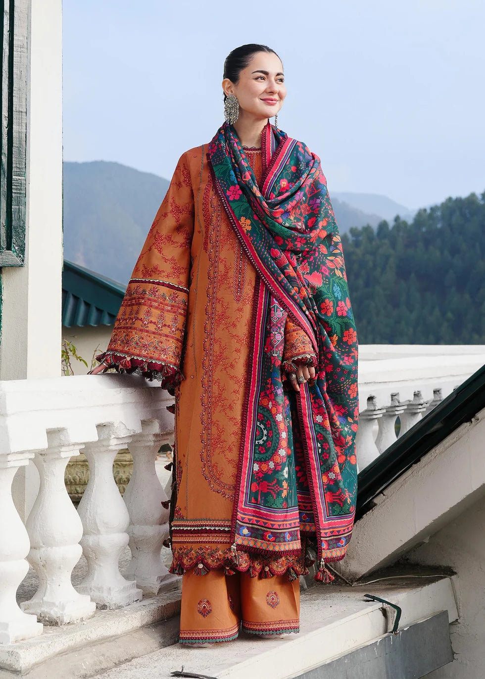 Hussain Rehar - 3PC Dhanak Chickenkari Embroidered Suit - zab1137