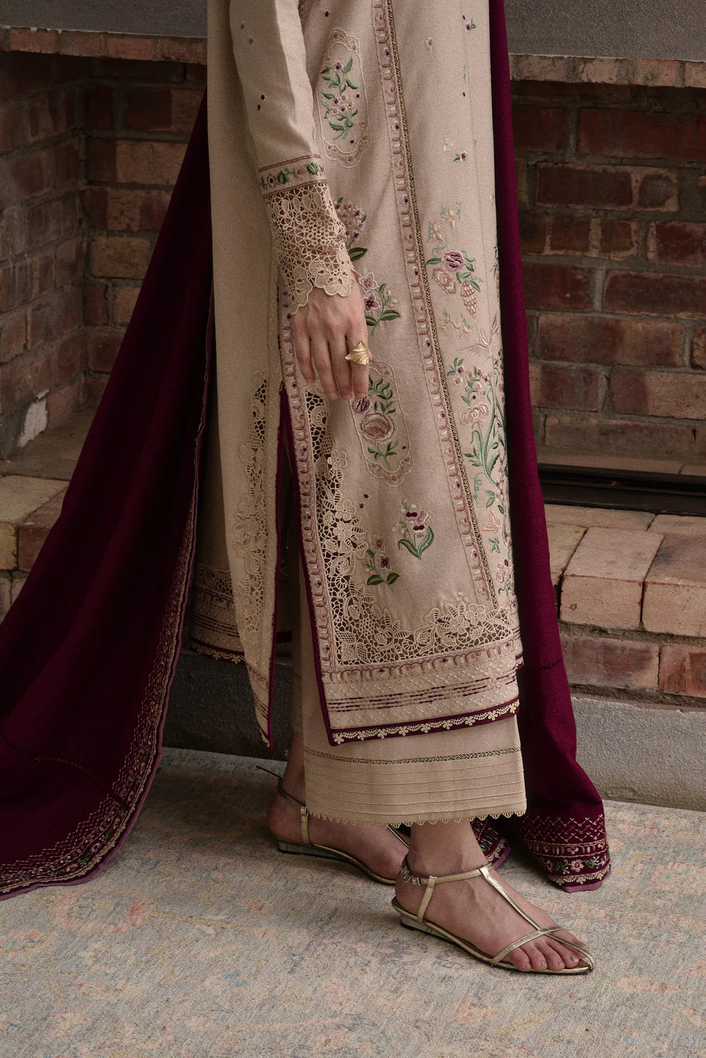 JAZMIN - 3PC DHANAK EMBROIDERED SHIRT WITH DHANAK EMBROIDERED SHAWL AND TROUSER - zab1258