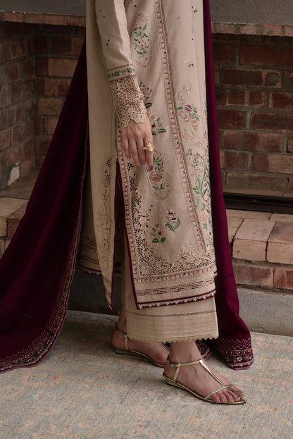 JAZMIN - 3PC DHANAK EMBROIDERED SHIRT WITH DHANAK EMBROIDERED SHAWL AND TROUSER - zab1258