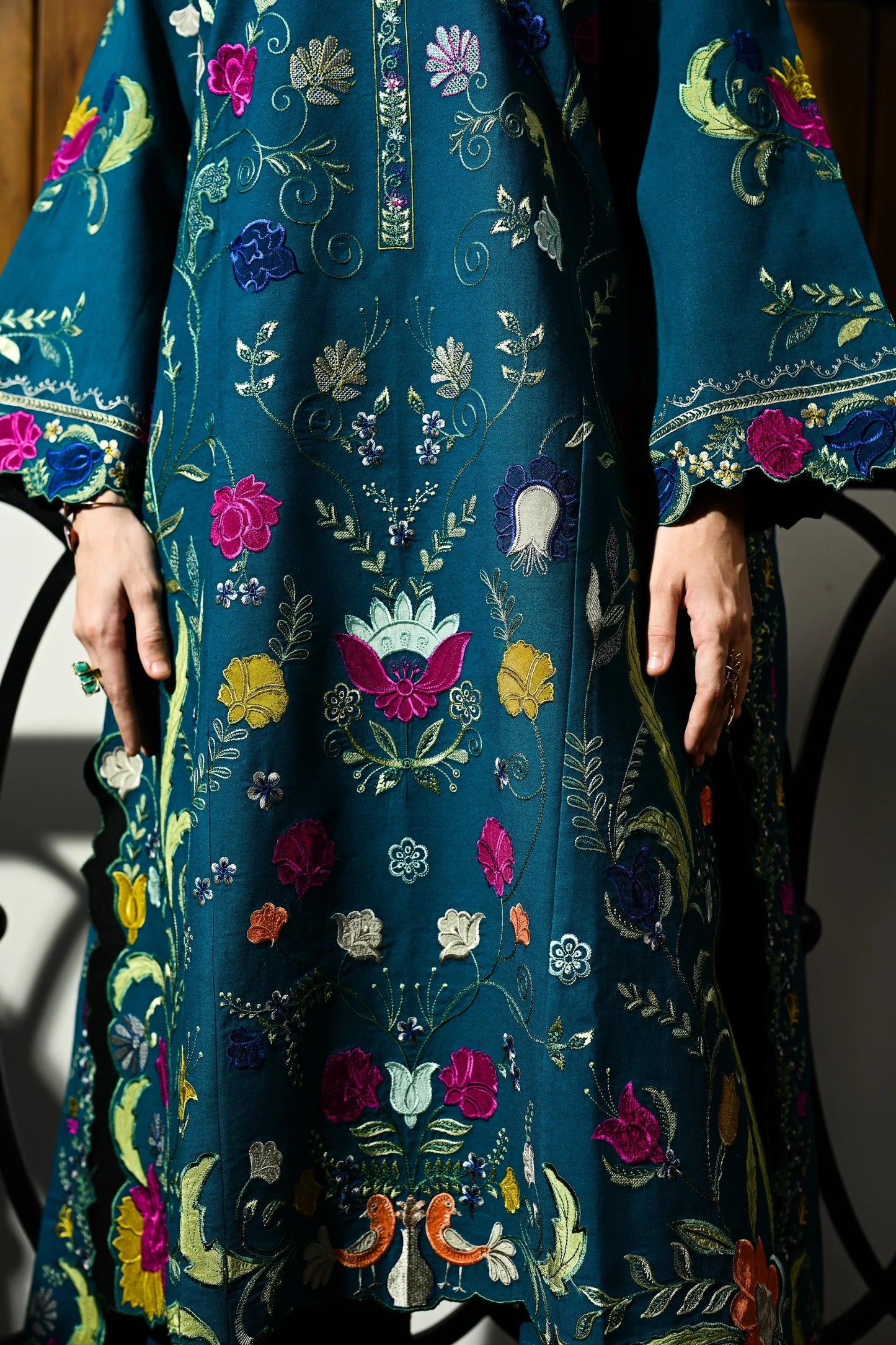 Nisa - 3PC DHANAK EMBROIDERED SHIRT WITH DHANAK EMBROIDERED SHAWL - zab1244
