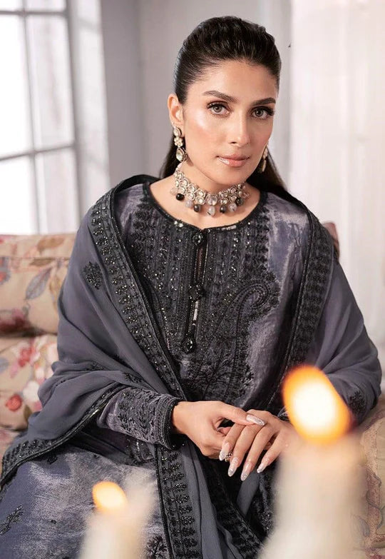 Asim Jofa - Velvet Dress with Pure Chiffon Embroidered Dupatta - zab991
