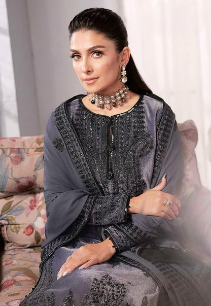 Asim Jofa - Velvet Dress with Pure Chiffon Embroidered Dupatta - zab991