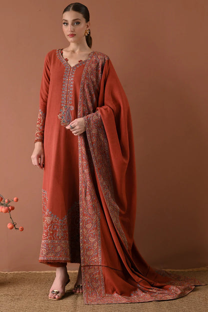 Izel - DHANAK EMBROIDERED SHIRT WITH DHANAK EMBROIDERED SHAWL - zab1269