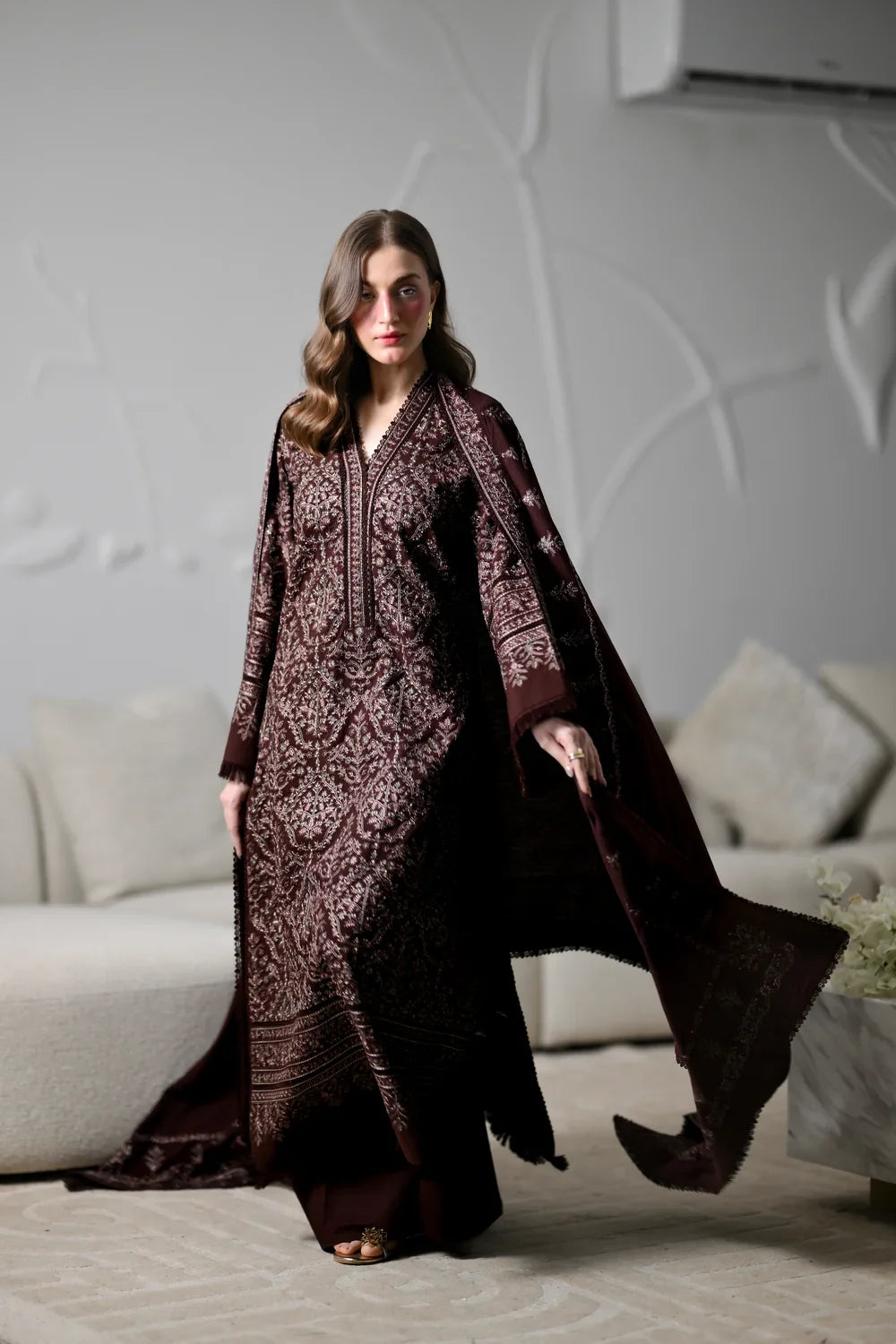 ZAB - Winter 3PC Dhanak Embroidered Suit - zab1557