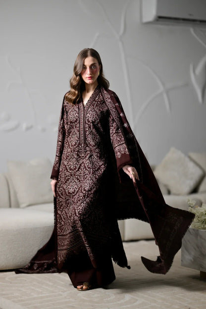 ZAB - Winter 3PC Dhanak Embroidered Suit - zab1557