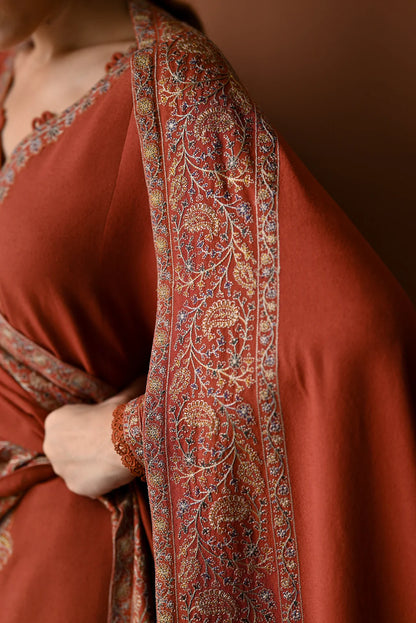 Izel - DHANAK EMBROIDERED SHIRT WITH DHANAK EMBROIDERED SHAWL - zab1269