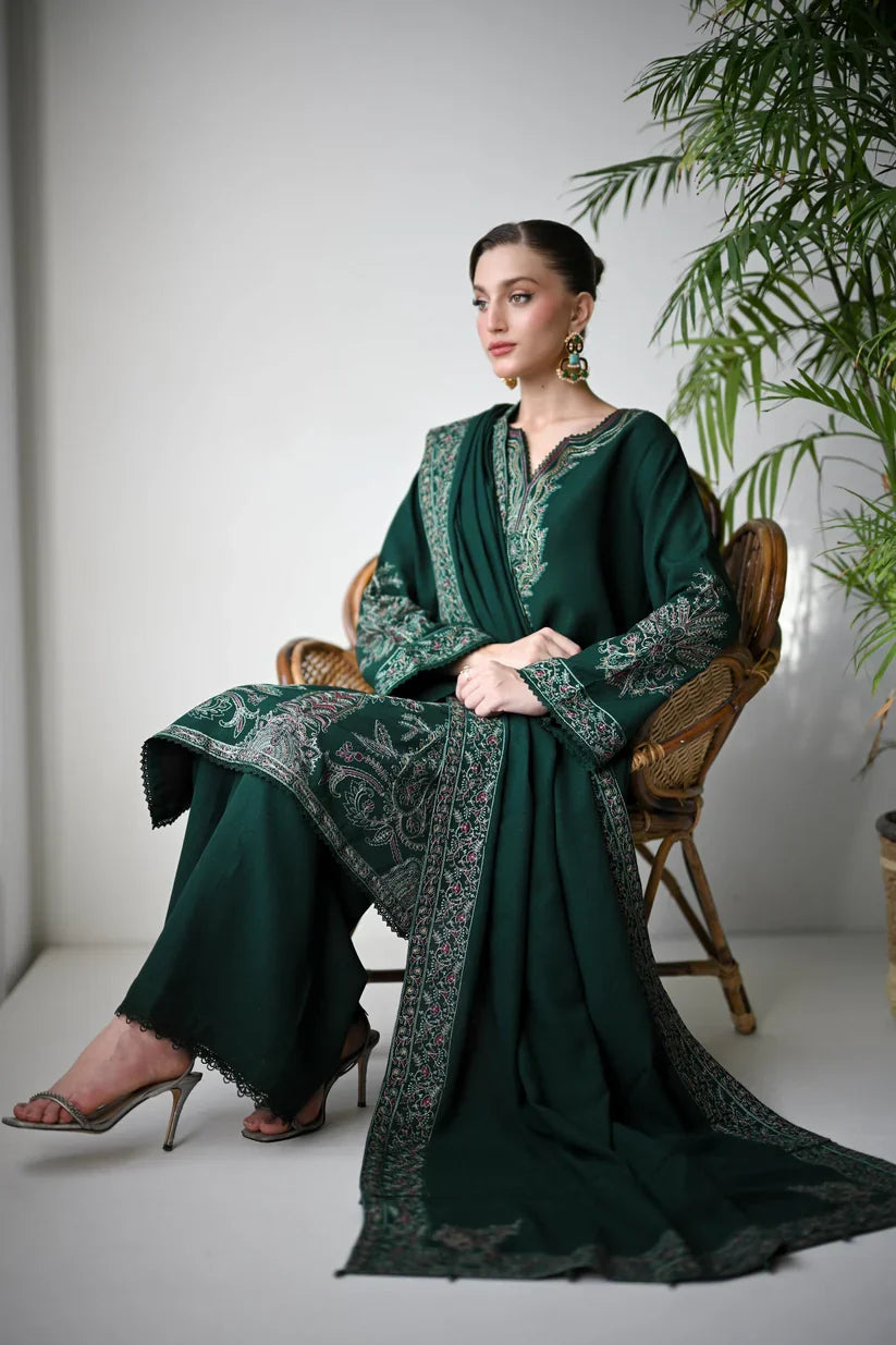 Zab - Winter 3PC Dhanak Embroidered Suit - zab1536
