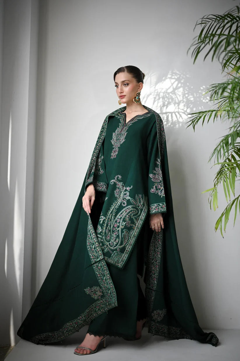 Zab - Winter 3PC Dhanak Embroidered Suit - zab1536
