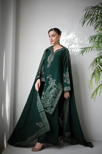 Zab - Winter 3PC Dhanak Embroidered Suit - zab1536