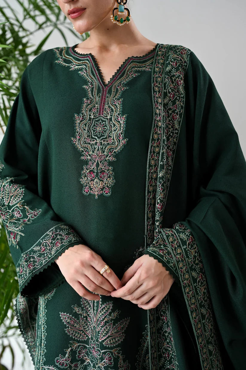 Zab - Winter 3PC Dhanak Embroidered Suit - zab1536
