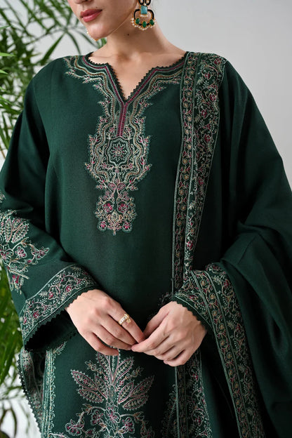 Zab - Winter 3PC Dhanak Embroidered Suit - zab1536