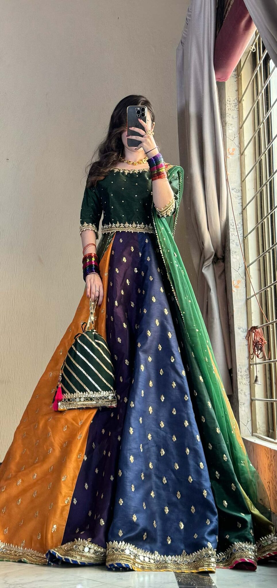 Kataan Silk 3 Piece Embroidered Lehenga - zab1141