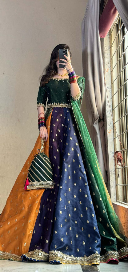 Kataan Silk 3 Piece Embroidered Lehenga - zab1141