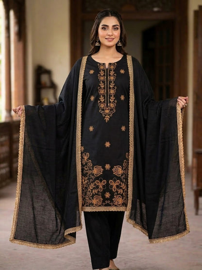 Agha Noor - Winter 3PC Dhanak Embroidered Suit - zab1534