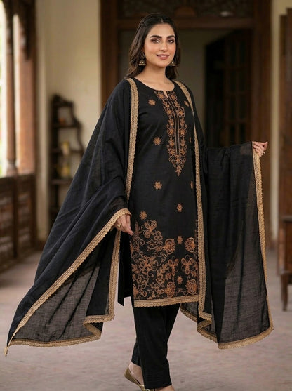 Agha Noor - Winter 3PC Dhanak Embroidered Suit - zab1534