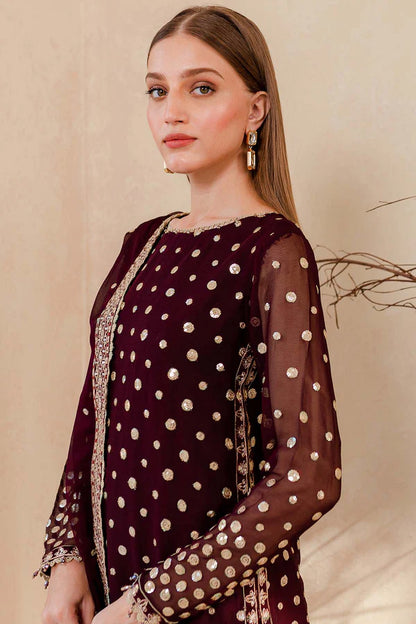 zab960 Winter Unstitched 3PCs Embroidered Velvet Dress With Embroidered Organza Dupatta