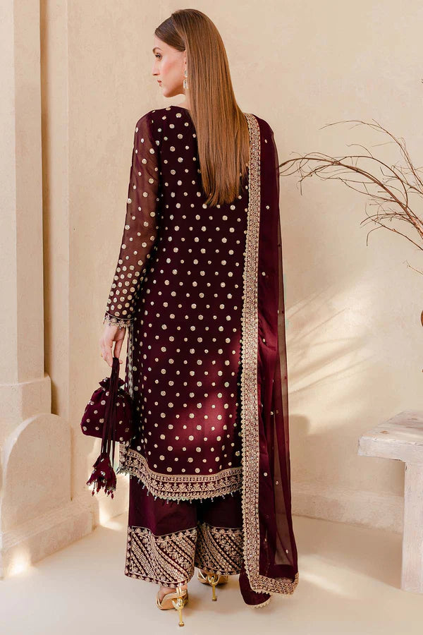 zab960 Winter Unstitched 3PCs Embroidered Velvet Dress With Embroidered Organza Dupatta